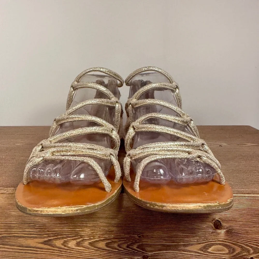 Lucky Brand Strappy Leather Sandals Womens SZ 7 Boho Minimalist Flat Gladiator